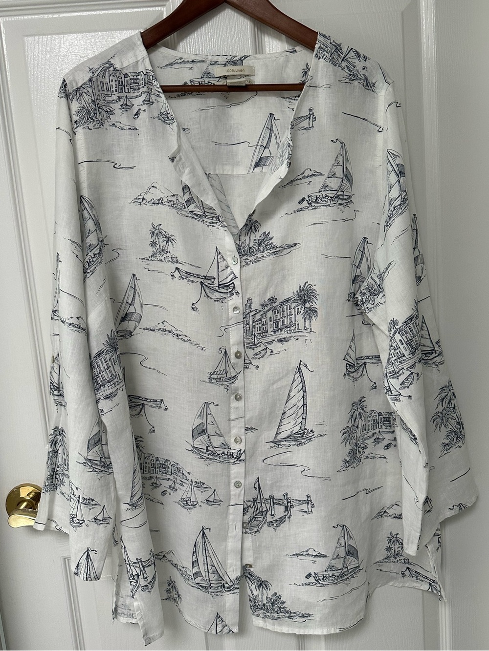 Cynthia Rowley 100% Linen Nautical Sailboat Toile Tunic Blouse - Plus Size 2X